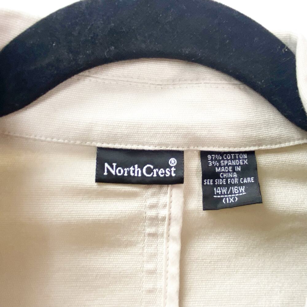 2/$30 North Crest Plus 1X Women's Beige Cotton Collar Button Front Jacket - Picture 6 of 9